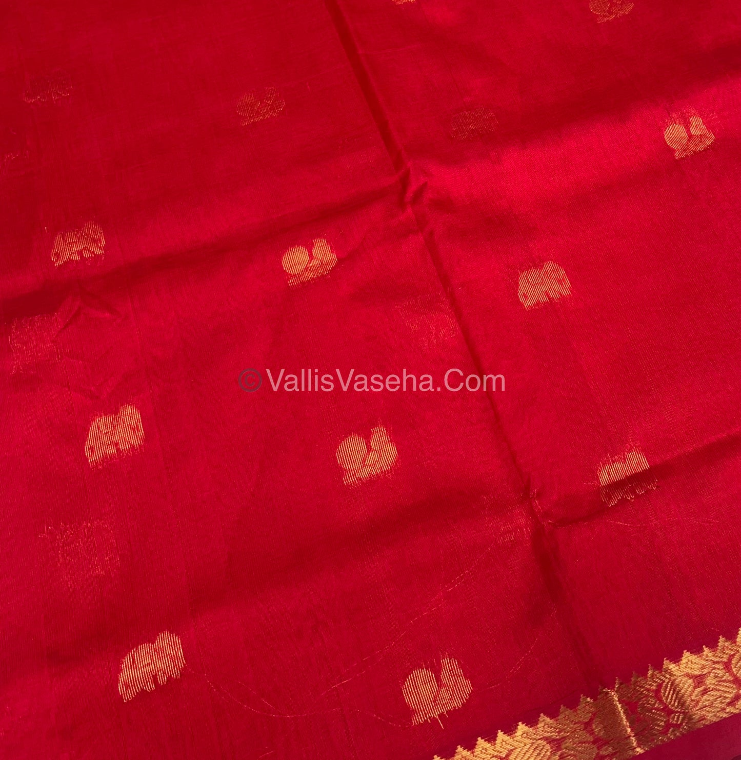 Pure Silk Cotton Saree -  Mayil & Elephant Design - Red - VVMES001