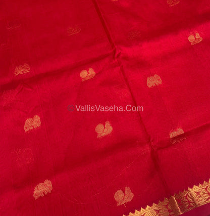 Pure Silk Cotton Saree -  Mayil & Elephant Design - Red - VVMES001