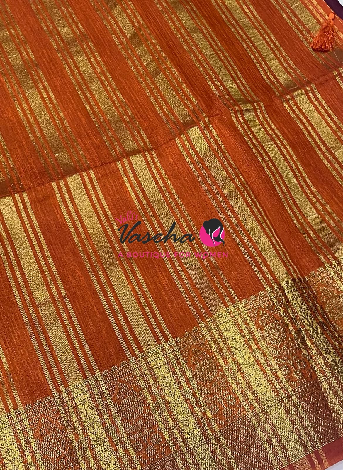 Semi Jute Silk Saree - Wine With Orange Shade- VVSJS001