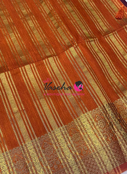 Semi Jute Silk Saree - Wine With Orange Shade- VVSJS001
