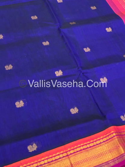 Pure Korvai Silk Cotton Saree - Blue With Pink Combo - VVKSC004
