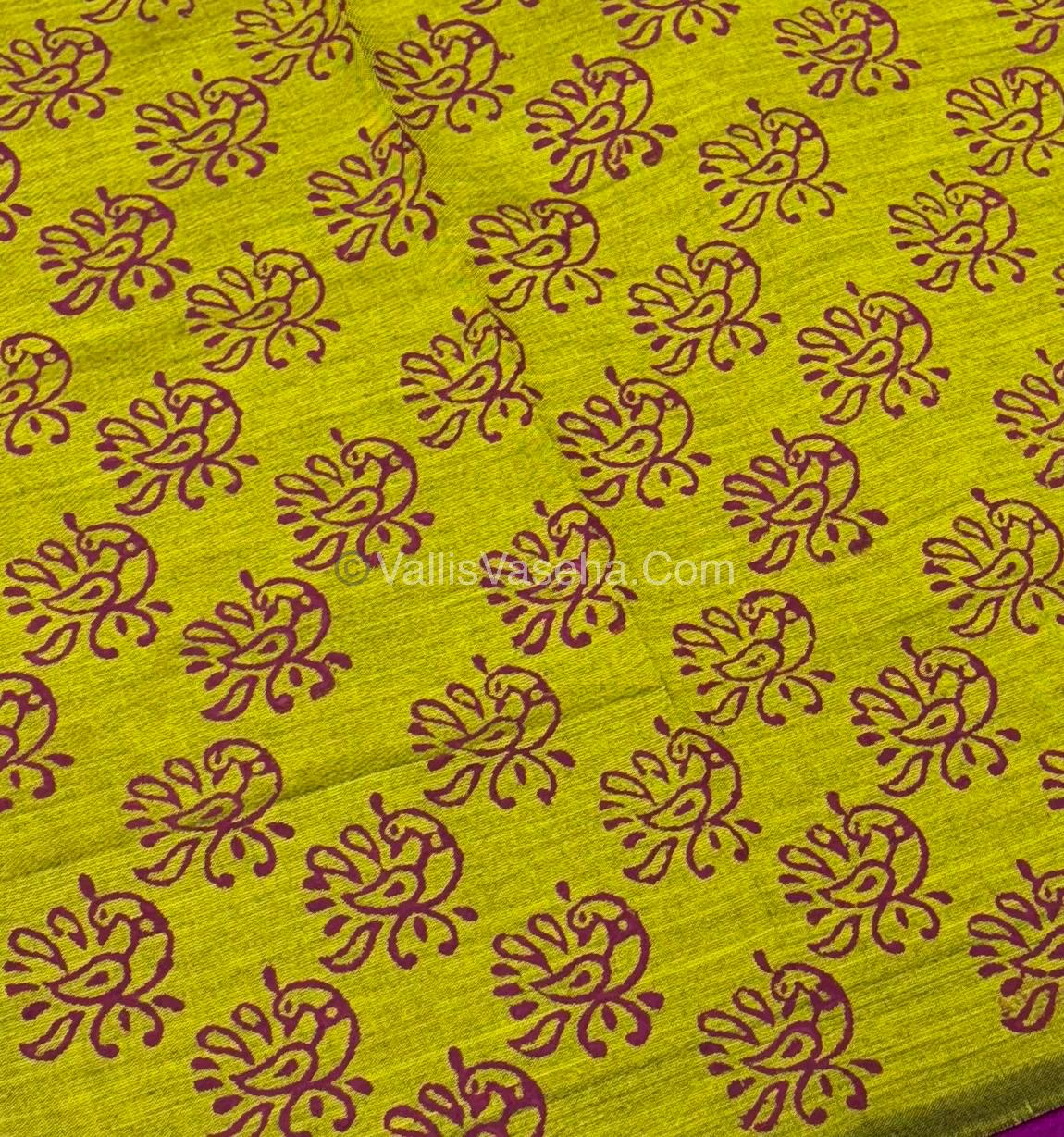 Poly Silk Mixed Cotton - Mirror Work Embroidery - Purplish Pink with Green - VVPCM001