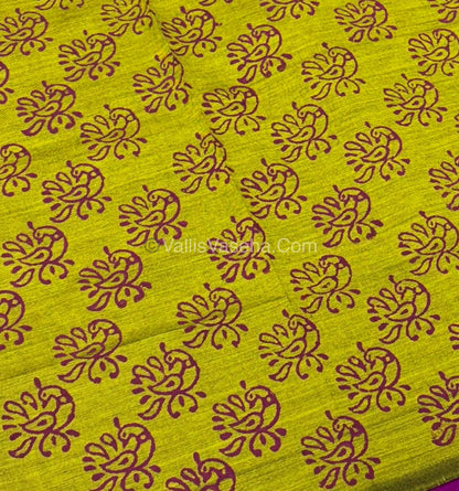 Poly Silk Mixed Cotton - Mirror Work Embroidery - Purplish Pink with Green - VVPCM001