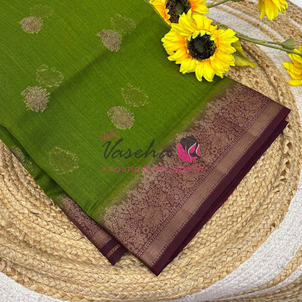 Bamboo Silk Saree- Green with Brown Shade - VVBSS014