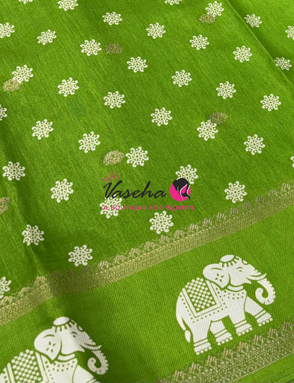 Casual Wear Sarees - Semi Binny / Semi Dola Silk - Green Shade - VVSDS007