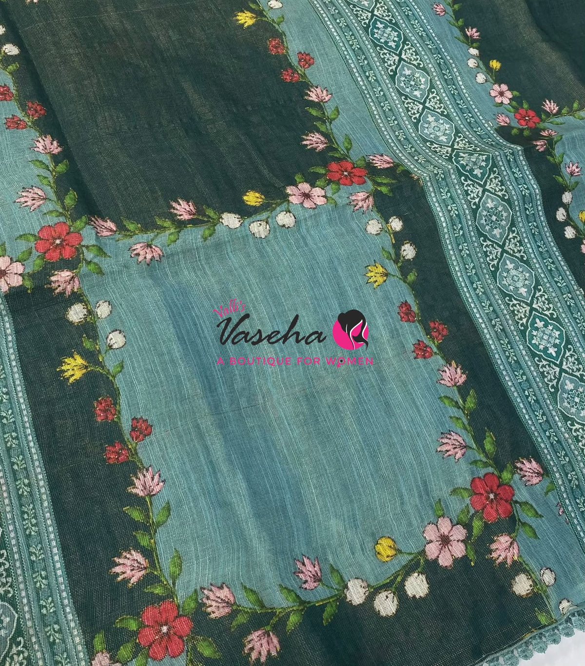 Linen Tissue Saree -  Light & Dark Combo - Light Green  Shade - VVLTS007