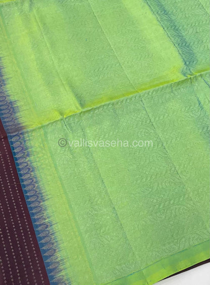 Pure Soft Silk Saree - Vaira Voosi design - Brown With Teal Green ( Lemon Mixed) Combo - VVPSS016