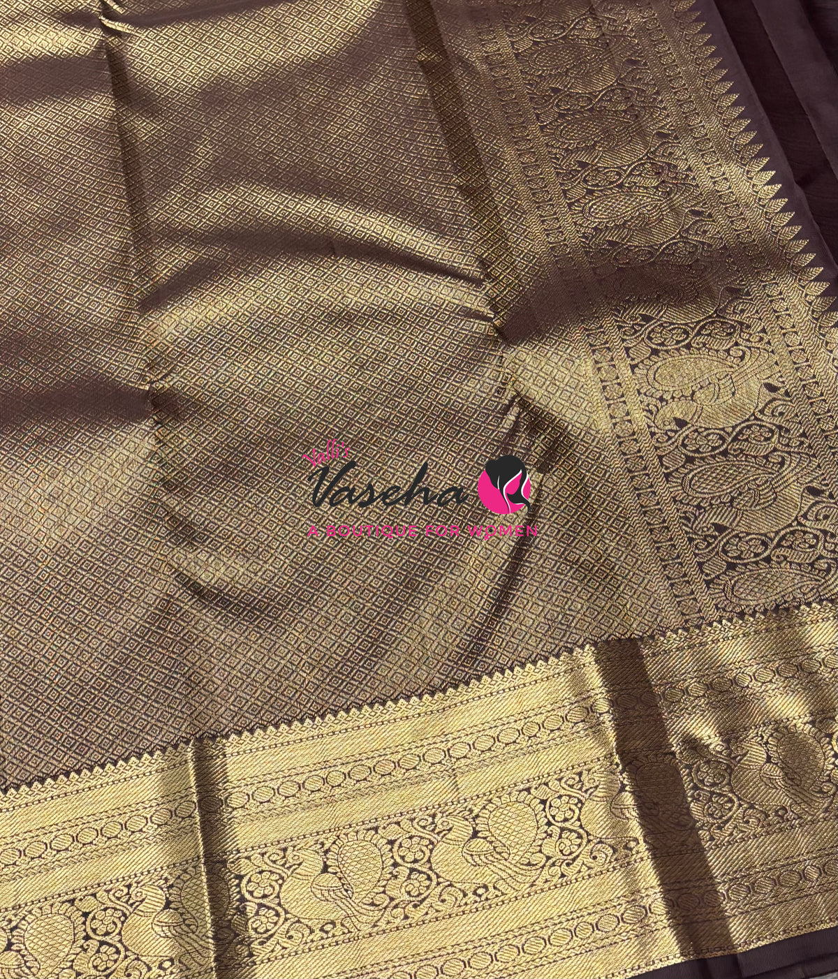 Pure Kanchipuram Silk Saree - Blue With Brown - VVPS094