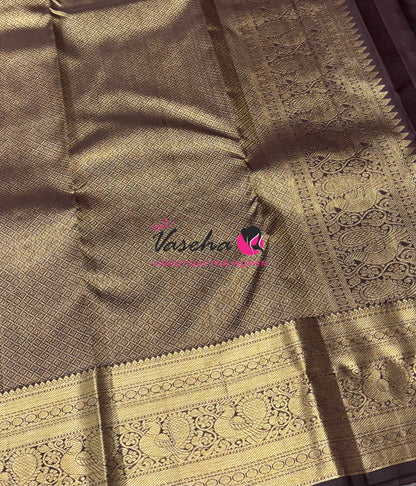 Pure Kanchipuram Silk Saree - Blue With Brown - VVPS094