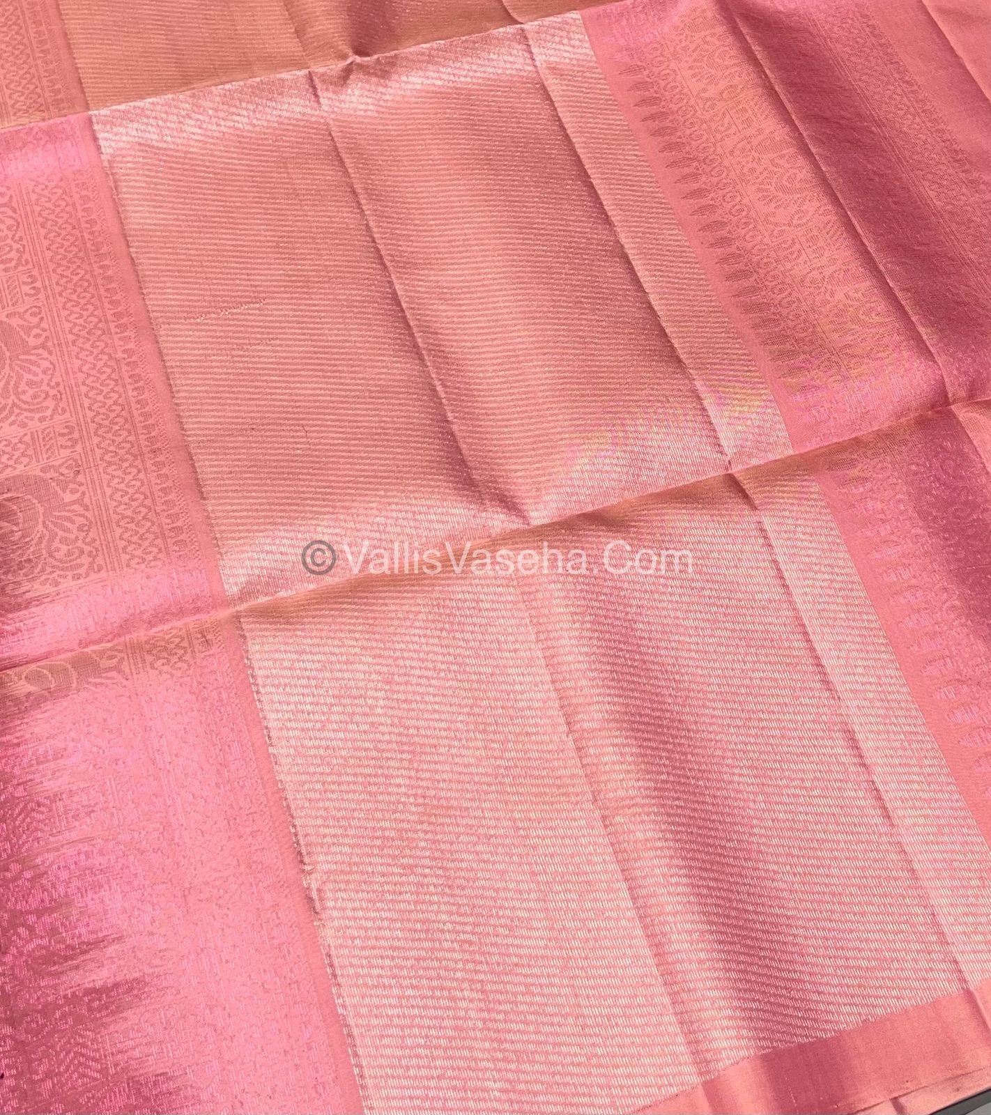 Pure Soft Silk Saree - Border Less  - Brown & Light Peach Combo - VVPSS055