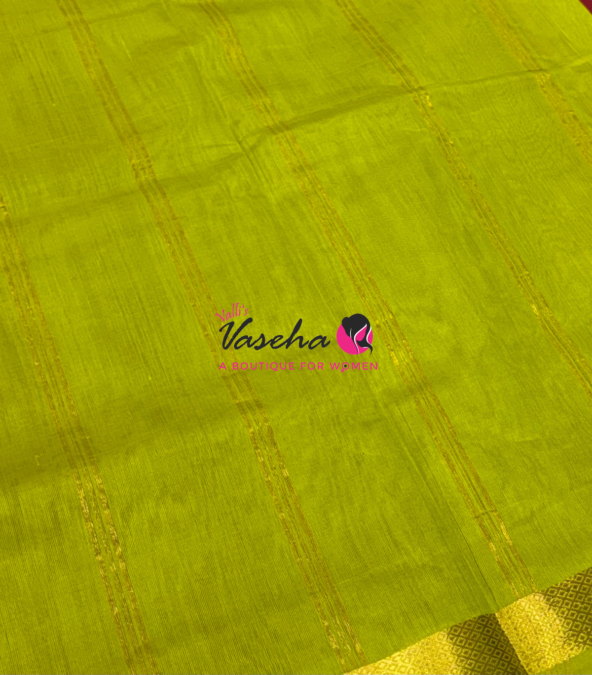 Pure Silk Cotton Sarees - Maroon  With Green - VVPSC017