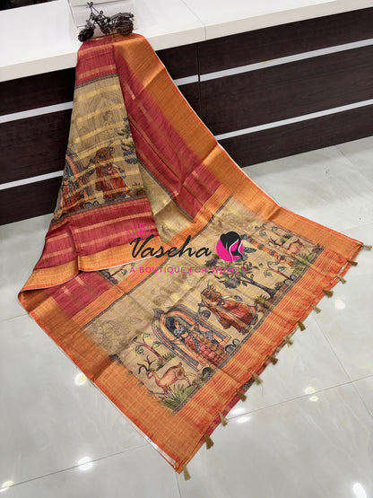 Semi Art Silk Saree - Pink & Orange Shade - VVSAT001