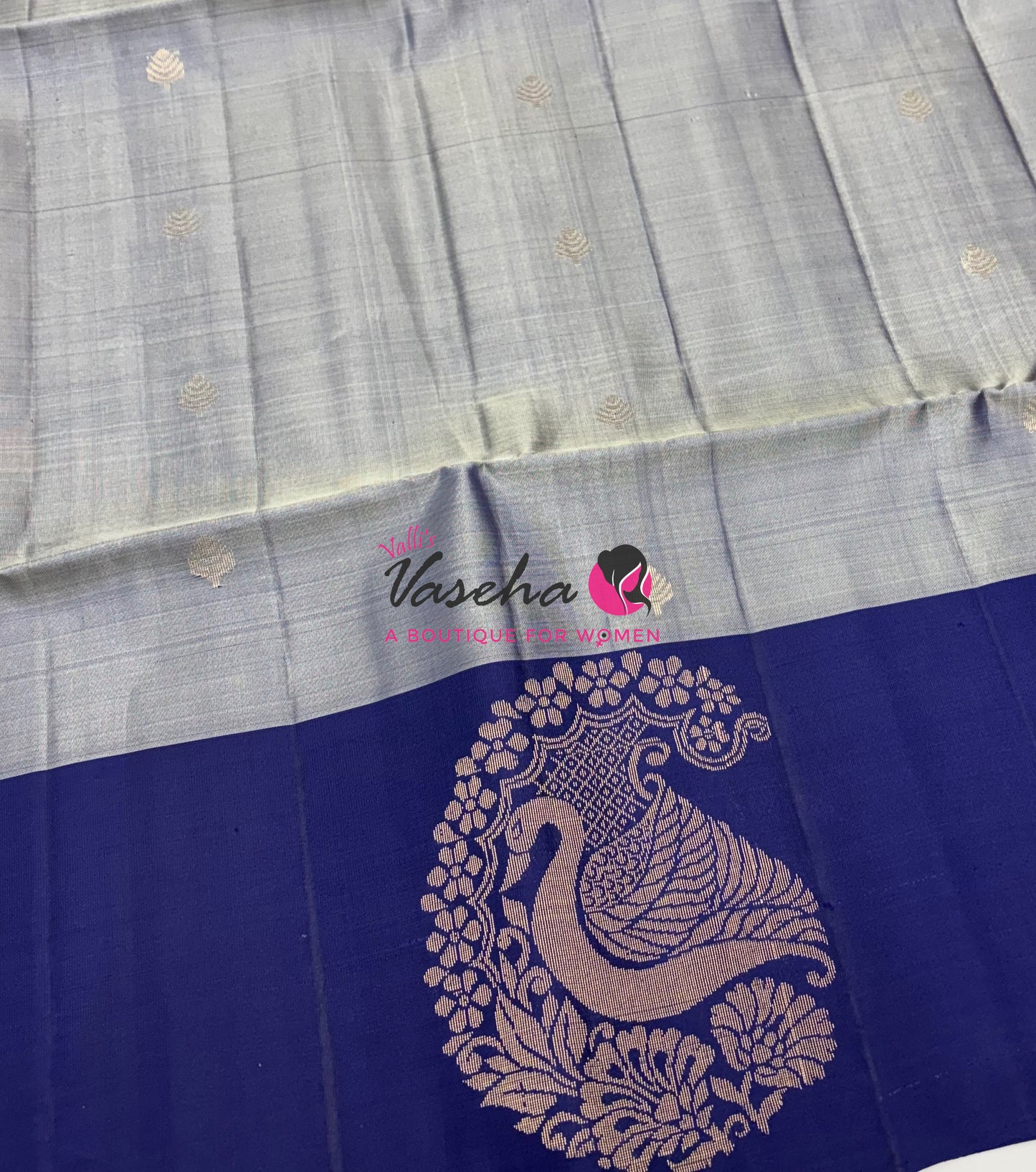 Pure Soft Silk Saree - (1.75 Warp) Shade Of Grey & Blue Combo - VVPSS064