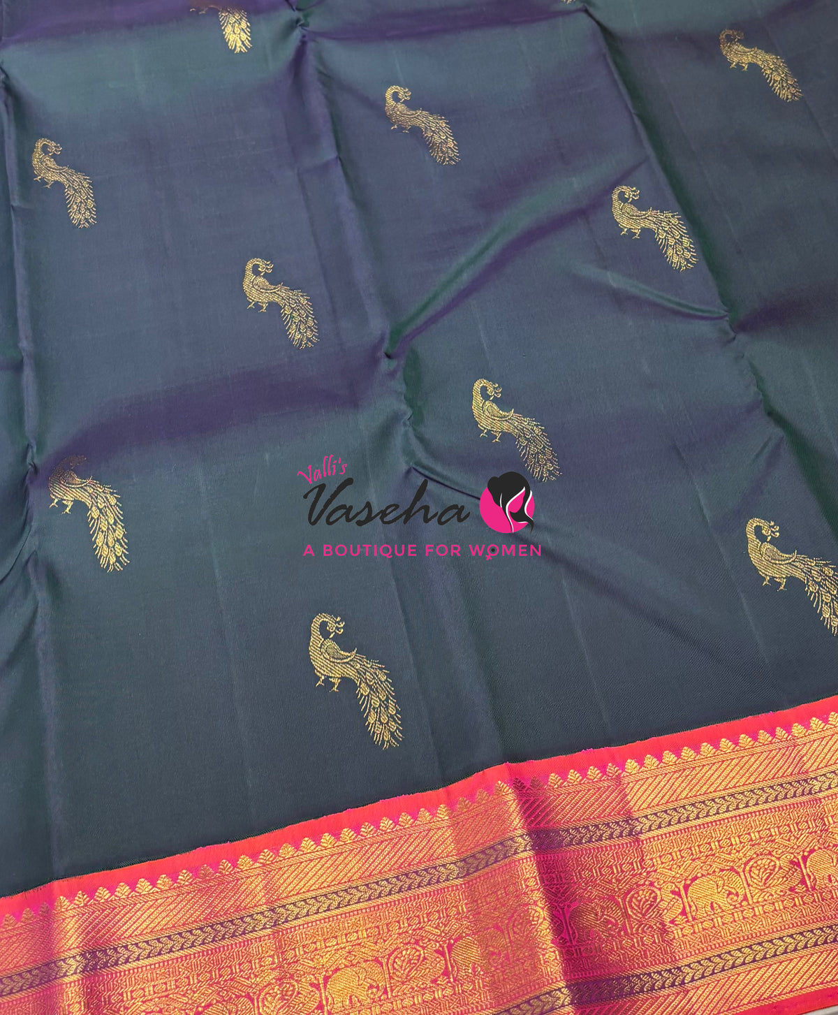 Pure Vintage Korvai Kanchipuram Silk Saree - Dual Tone Green With Peach - VVPS099