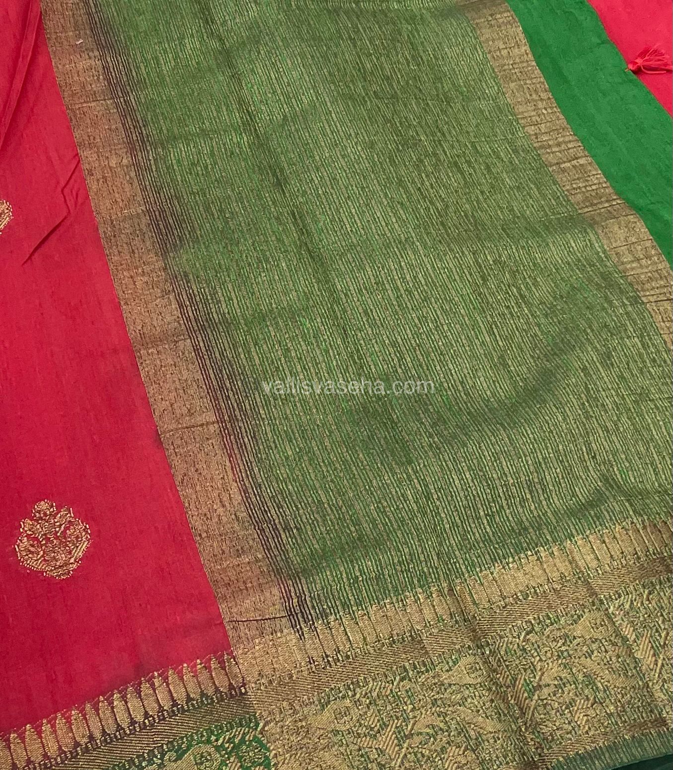 Bamboo Silk Saree - Red with Green Shade - VVBSS001