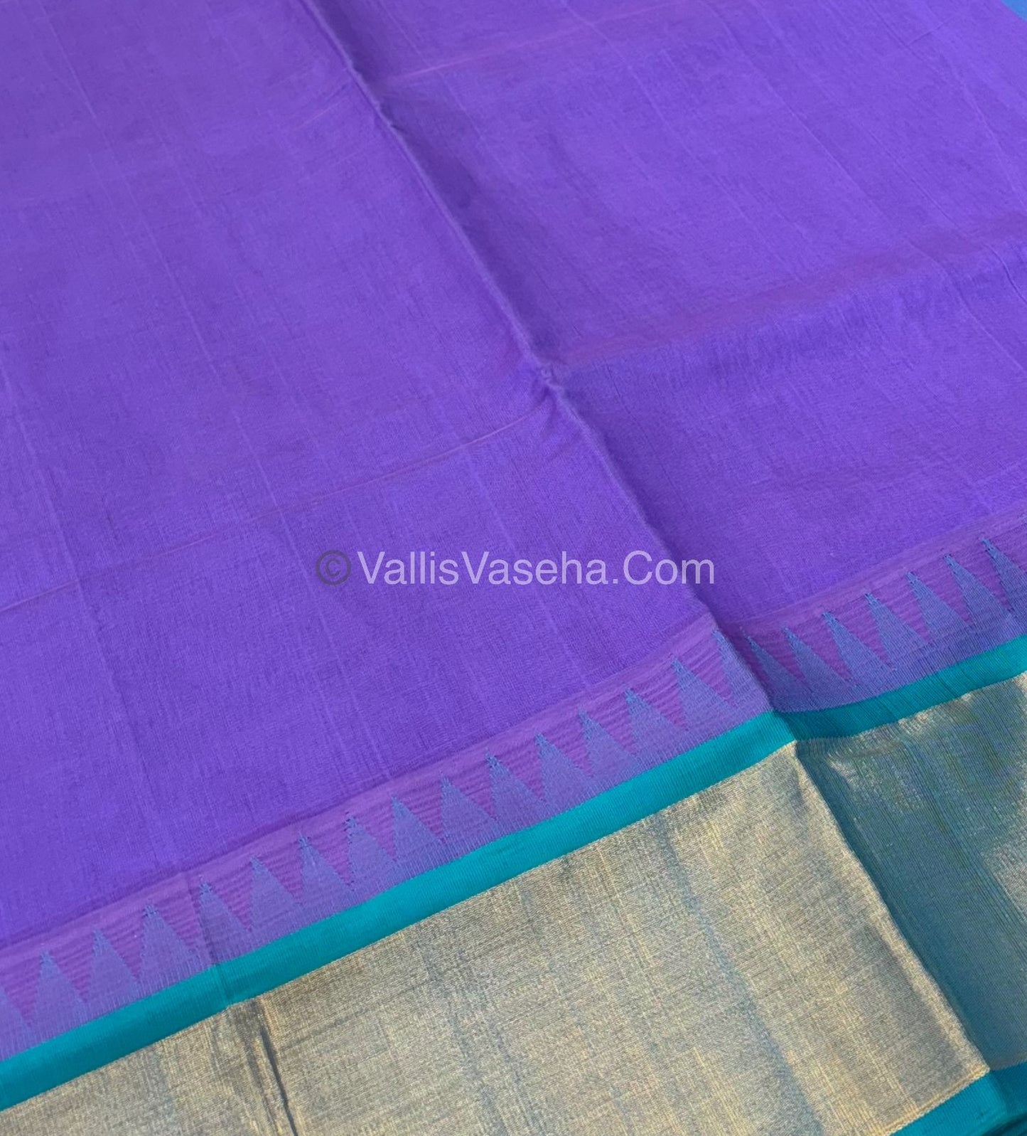 Pure Korvai Silk Cotton Saree - Lavender With Blue Shade Temple border - VVKSC001