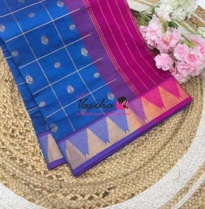 Semi Silk Cotton Saree - Checked Pattern with Butta  - VVSSC013