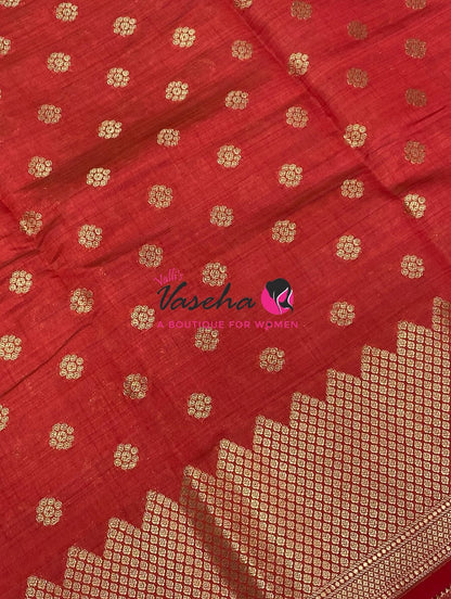 Semi Tussar Silk Saree | Red Shade |VVSTS057