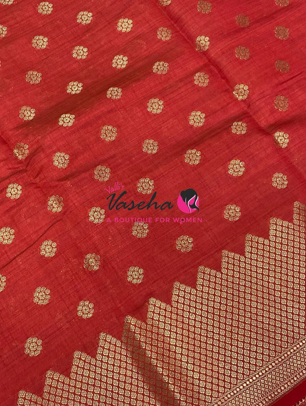 Semi Tussar Silk Saree | Red Shade |VVSTS057