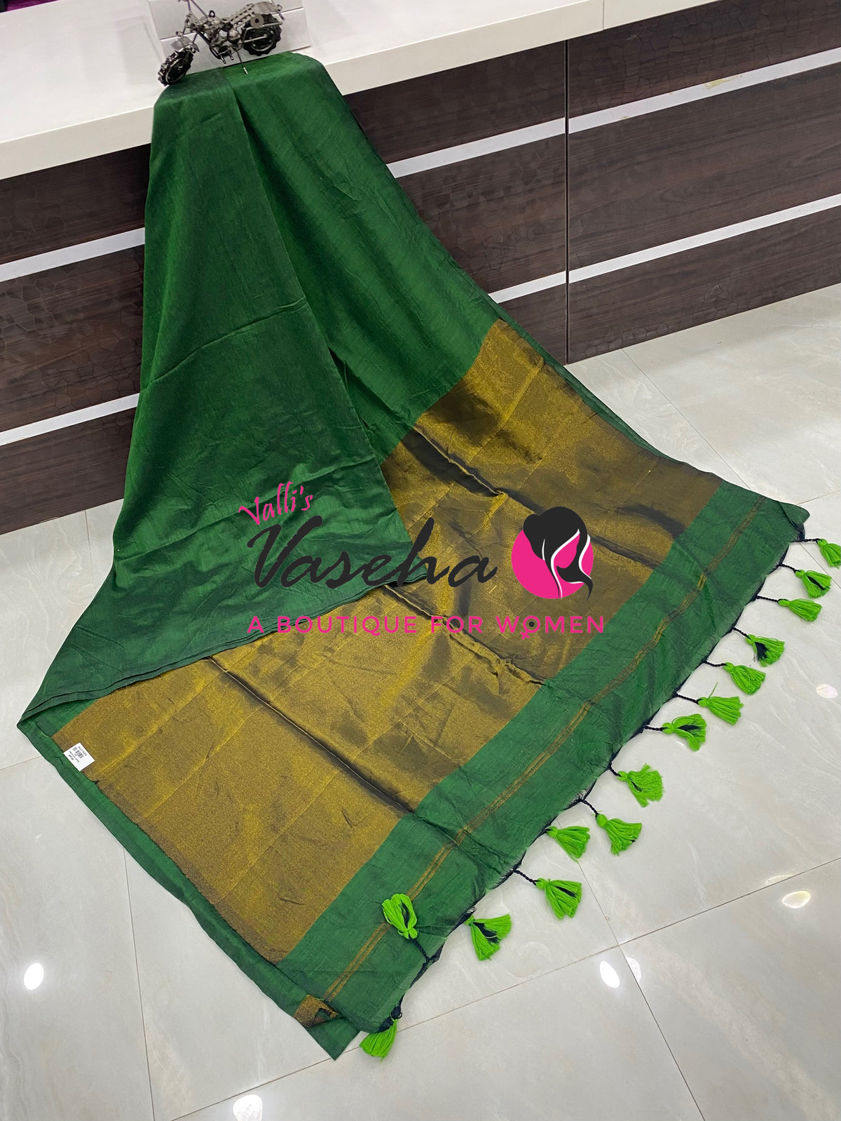 Handloom Cotton Sarees  - Green Shade - VVKC001