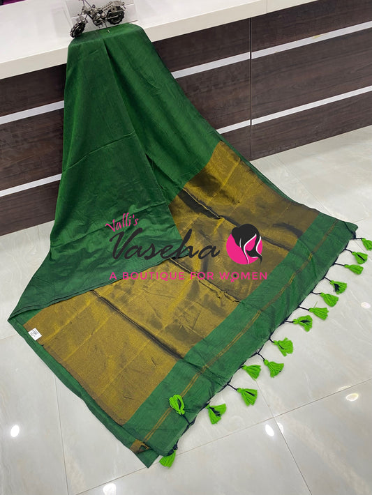Handloom Cotton Sarees  - Green Shade - VVKC001