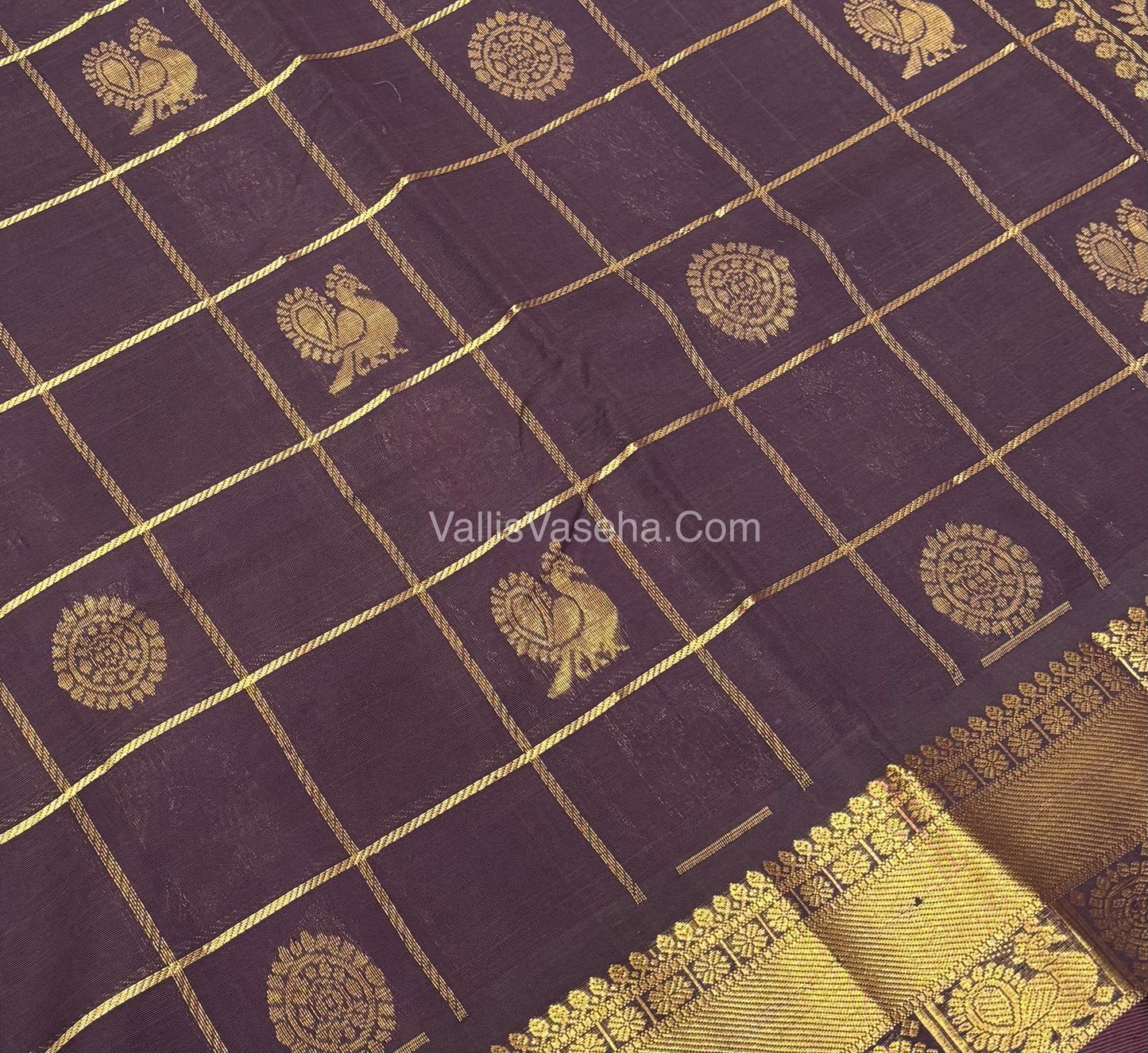 Pure Silk Cotton Saree - Mayil & Chakkaram Design - Brown Shade - VVMC001