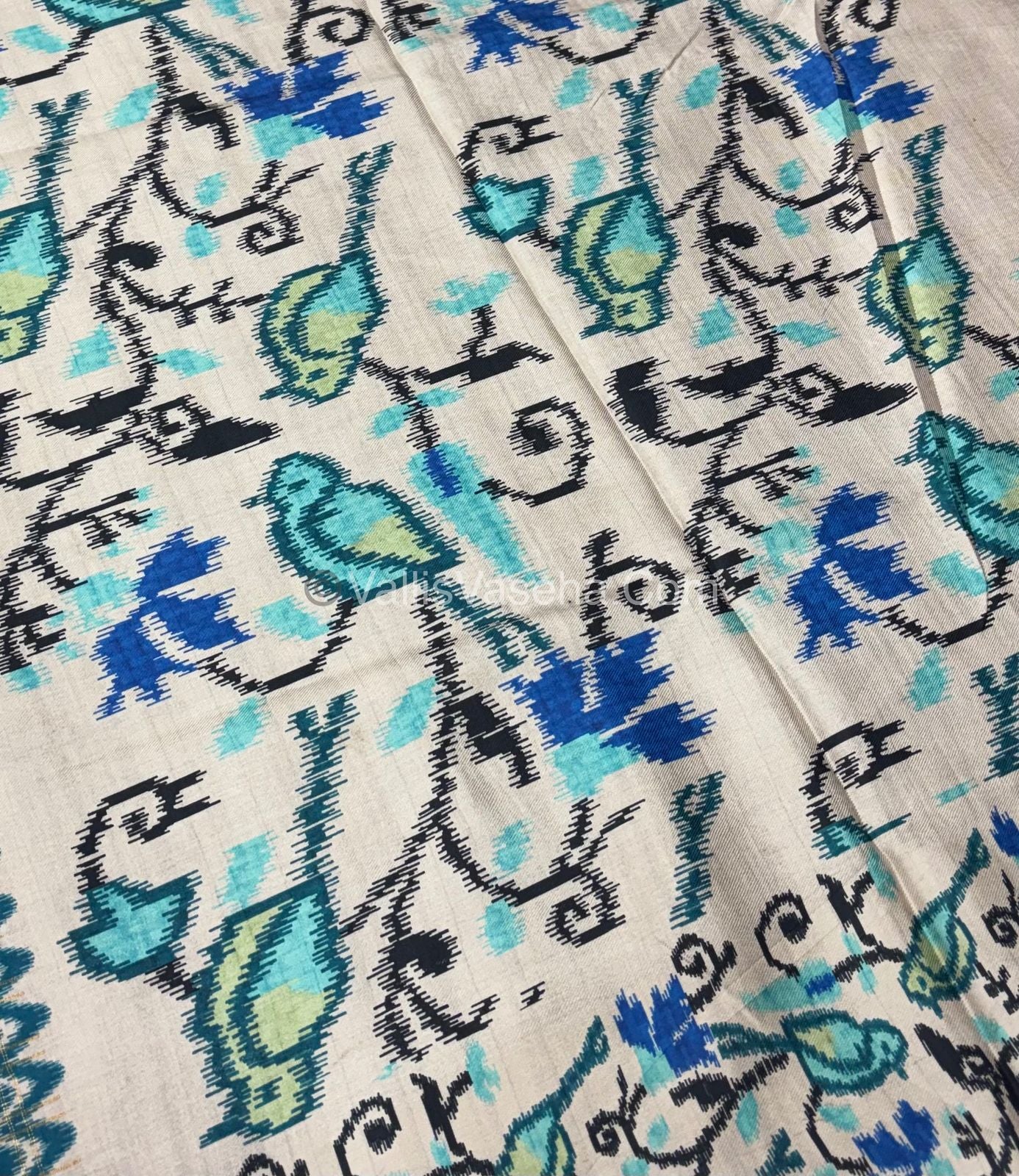 Semi Tussar Silk -Blue With Cream Shade  - VVSTS039