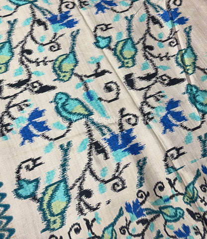 Semi Tussar Silk -Blue With Cream Shade  - VVSTS039