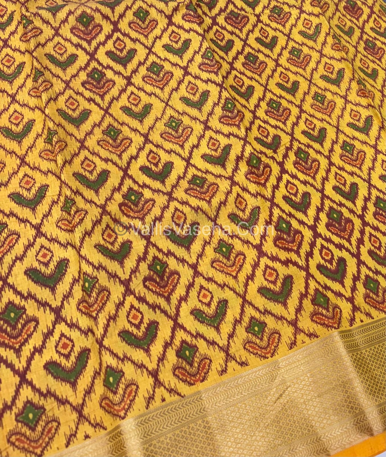 Semi Tussar Silk Saree - Ikkat / Pochampally Design - Yellow Shade - VVSTS033