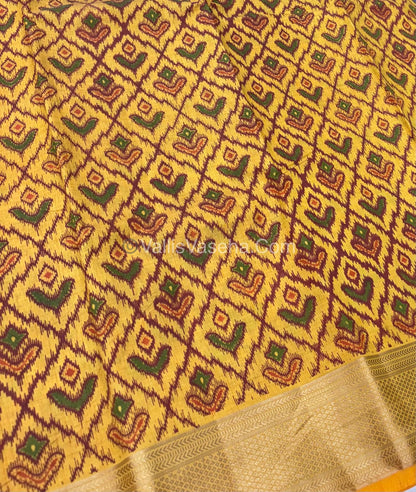 Semi Tussar Silk Saree - Ikkat / Pochampally Design - Yellow Shade - VVSTS033