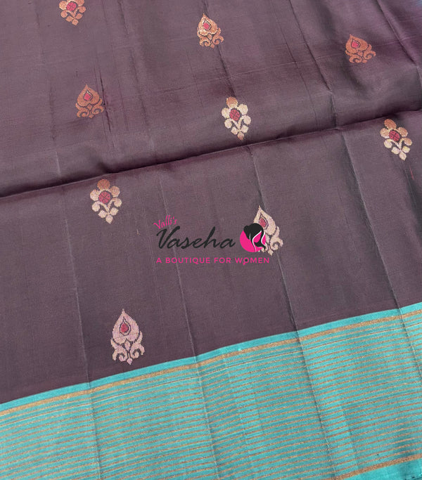 Half Mixed  Soft Silk Saree - (1.75 warp) Brown & Blue - VVPSS090