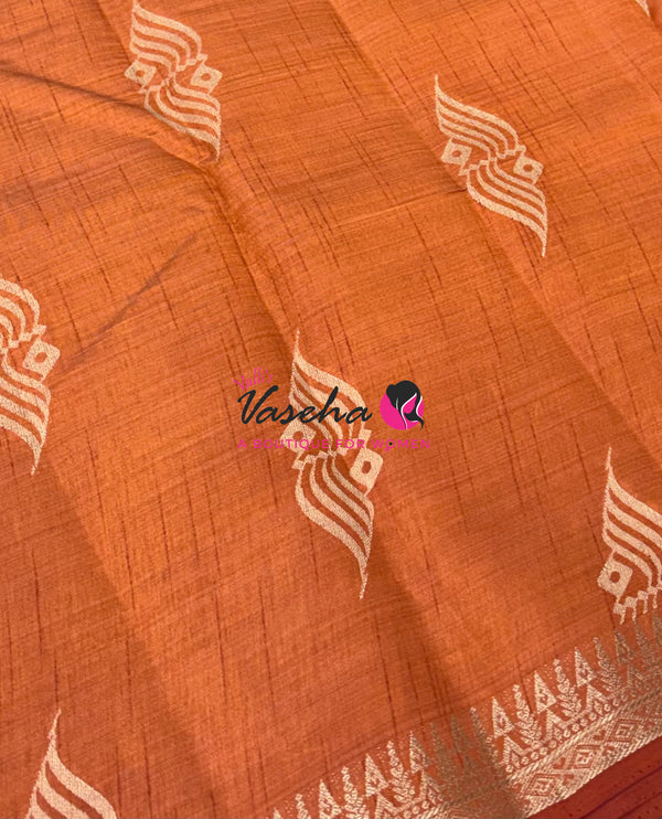 Semi Tussar Silk Saree | Orange  Shade |VVSTS072