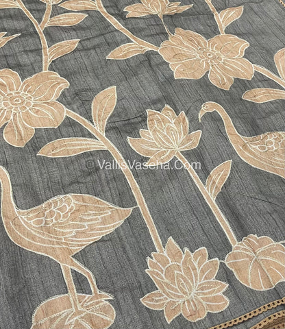 Semi Raw Silk with embroidery work - VVSRS001