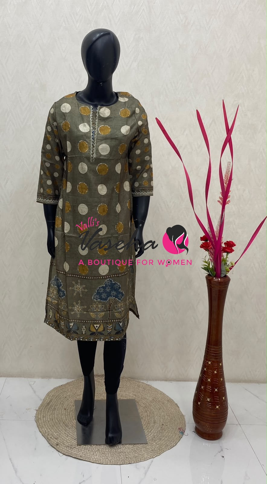 Ready Made - Semi Muslin Silk  - Straight Cut Kurti - VVRK009