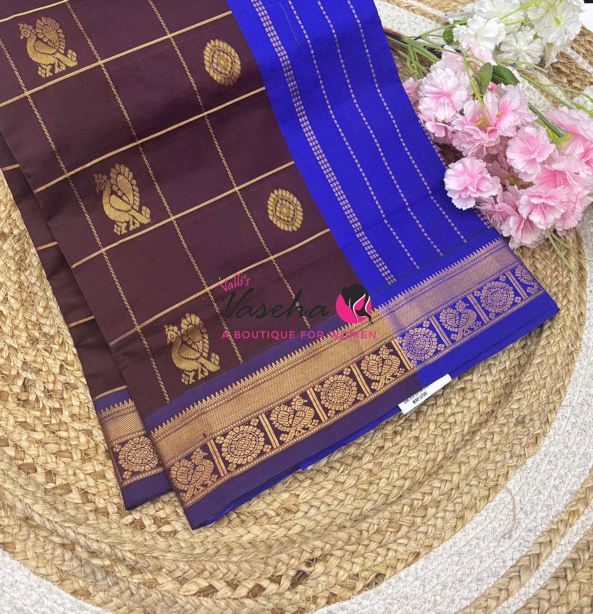 Semi Silk Cotton Saree - Checked Pattern with Butta  - VVSSC013