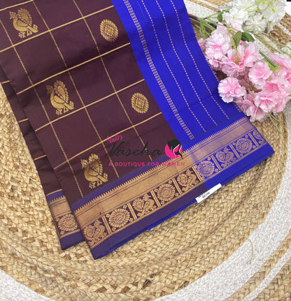 Semi Silk Cotton Saree - Checked Pattern with Butta  - VVSSC013