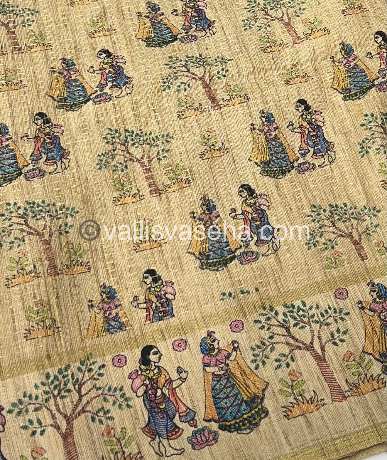Semi Tussar Silk - Vairavoosi Design - Mustard Yellow & Cream Shade - VVSTS030