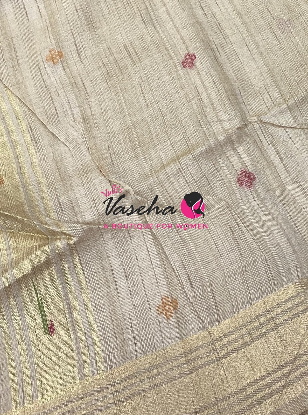 Muga Tissue Linen Saree - Cream   Shade - VVMLT002