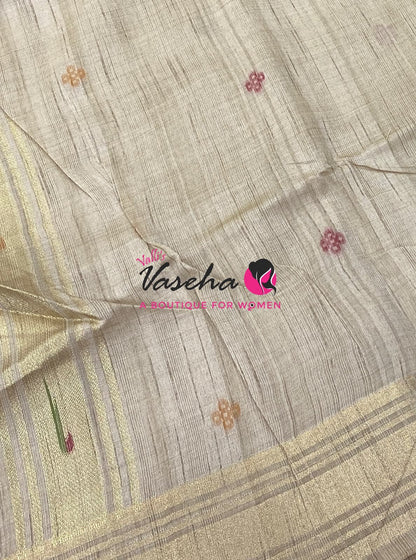 Muga Tissue Linen Saree - Cream   Shade - VVMLT002