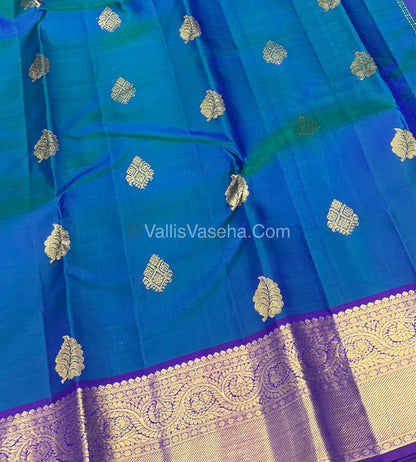 Pure Kanchipuram Silk Saree - Peacock Blue With Purple Shade  - VVPS022