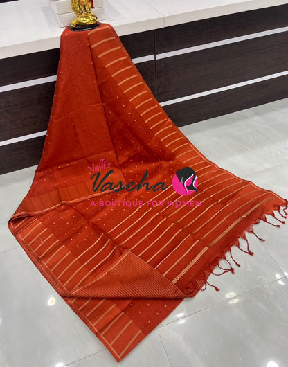 Semi Matka Tussar Silk Saree | Double Blouse | Rust Shade |VVSTS052