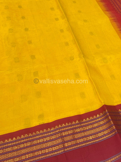 Pure Korvai Silk Cotton Saree - Yellow  with Red - Retta Petta border - VVKSC004