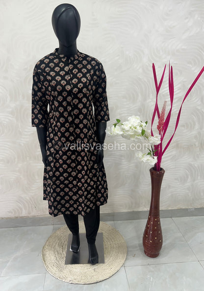 Slub Cotton -  Printed Kurti -  A - Line Cut - VVALK001