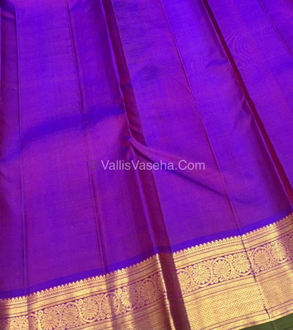 Pure Kanchipuram Silk Saree - Peachish Orange with Purple combo - VVPS011