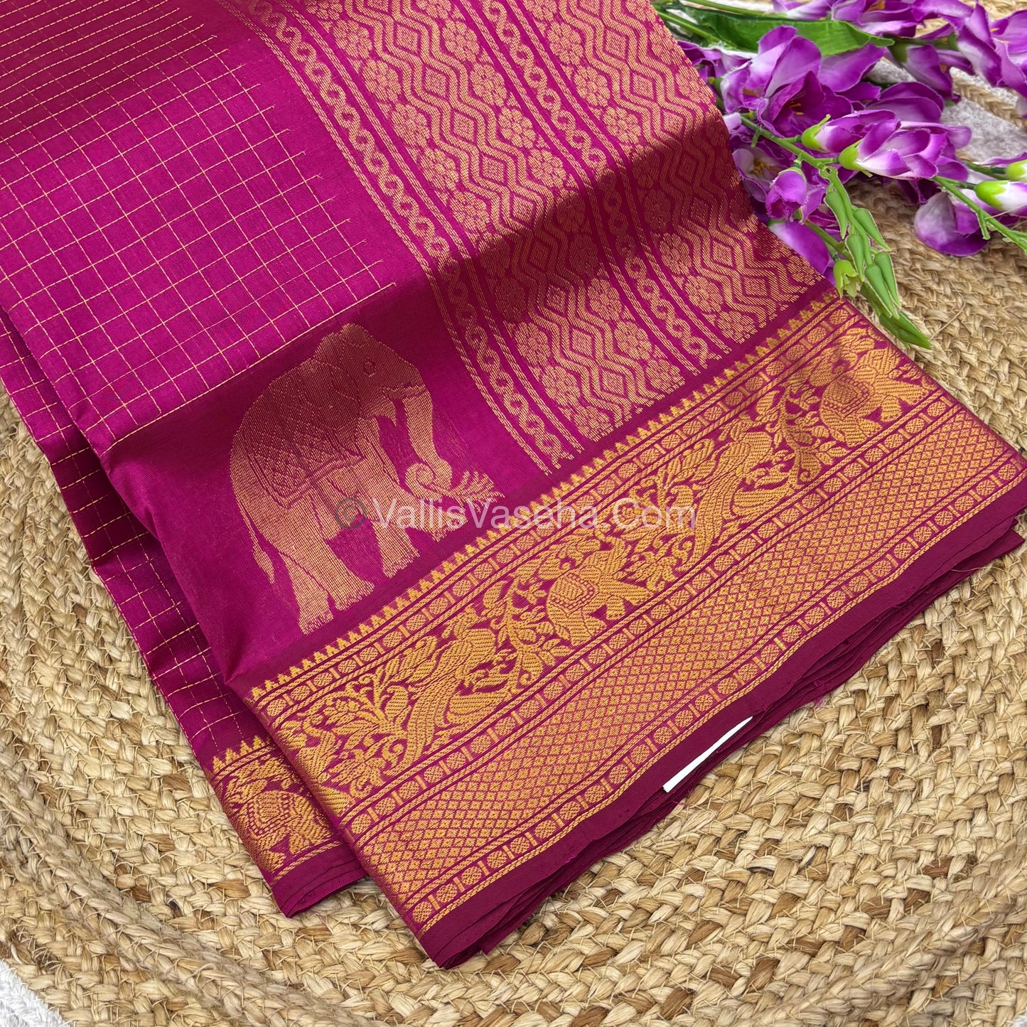 Pure Korvai Silk Cotton - Checks Pattern - Pink Shade  - VVKSC033
