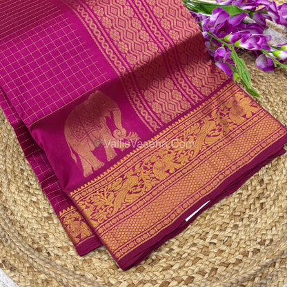 Pure Korvai Silk Cotton - Checks Pattern - Pink Shade  - VVKSC033