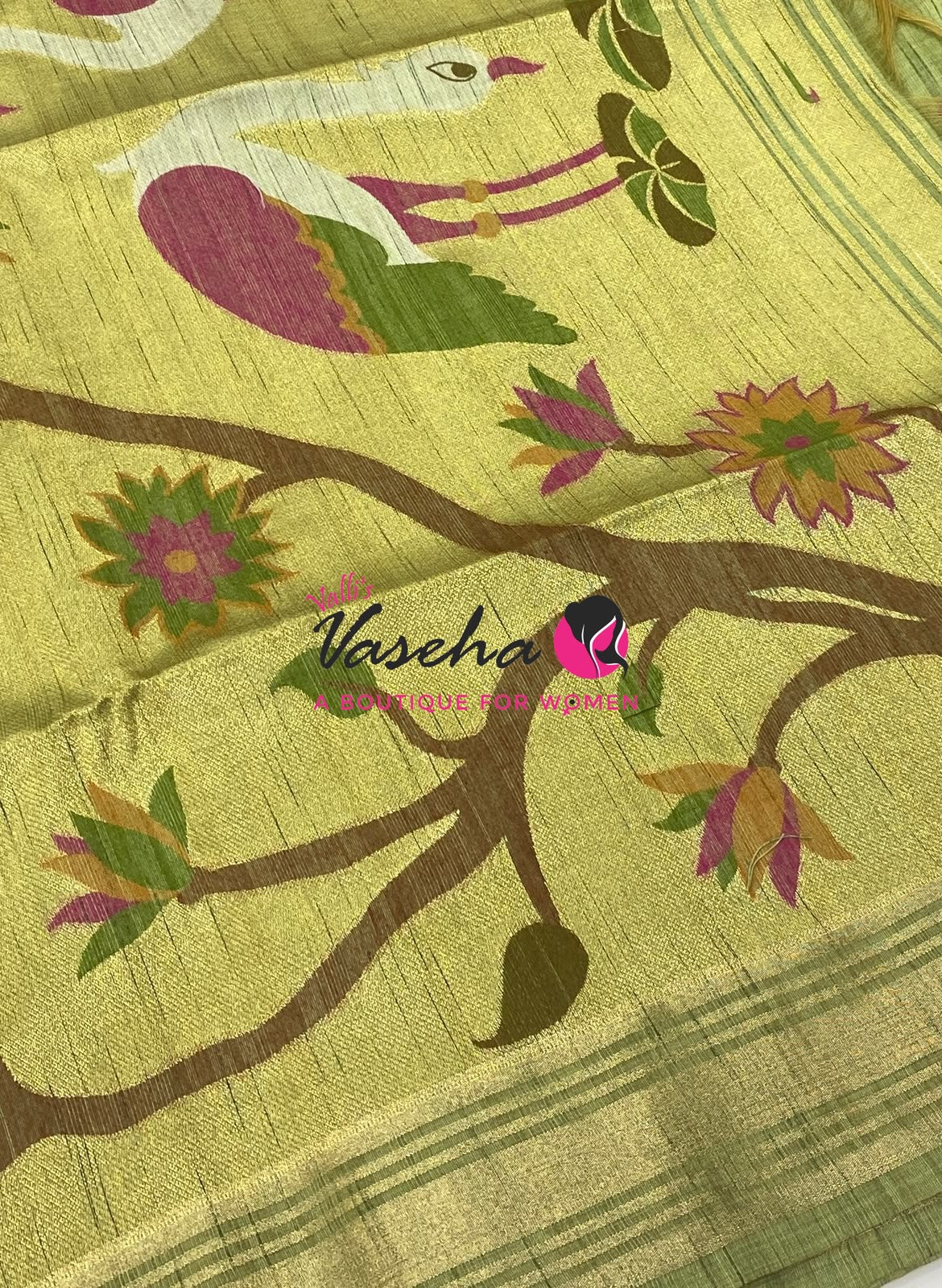 Muga Tissue Linen Saree - Green Shade - VVMLT002