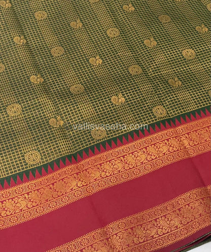 Kanchi Semi Silk - Green with Red - Mayil & Chakkaram design - VVKSS001