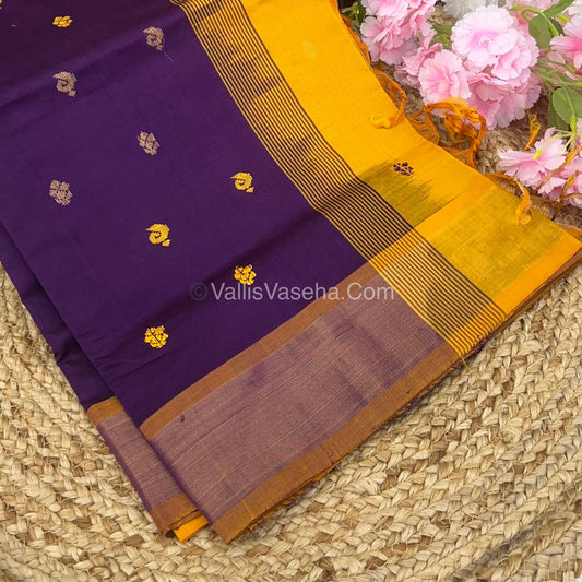 Semi Silk Cotton Saree - Purple & Yellow Combo - VVSSC001