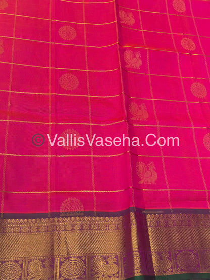 Pure Silk Cotton Saree - Mayil & Chakkaram Design - Pink with Green - VVMC001